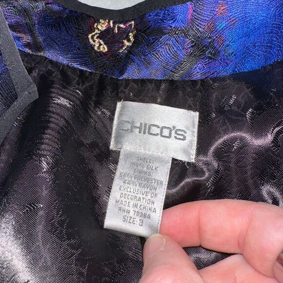 Chicos Size 3 (XL) Silk Women’s Colorful Asian Inspired Blazer Jacket EUC - Picture 5 of 11